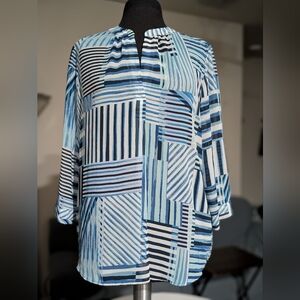 Striped Patchwork Blue Women's Blouse